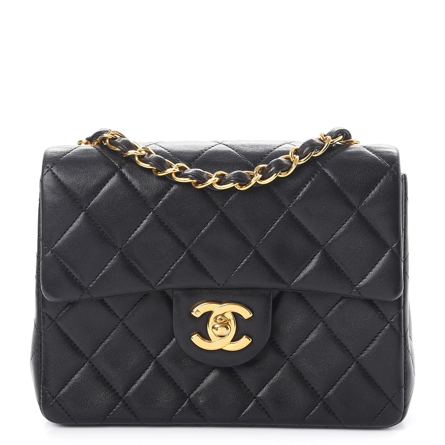 Lambskin Quilted Mini Square Flap Black