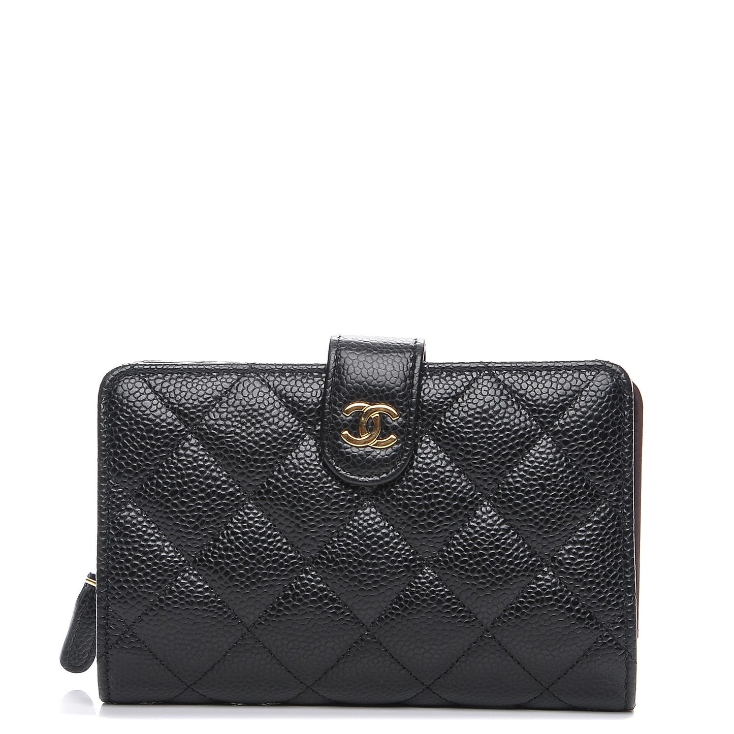 Caviar Quilted Zipped Pocket Wallet Black