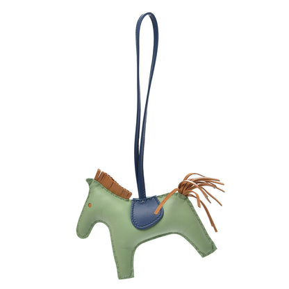 Hermes Milo Lambskin Grigri Rodeo Horse Bag Charm MM Vert Criquet Sesame Bleu de Malte 1 of 4