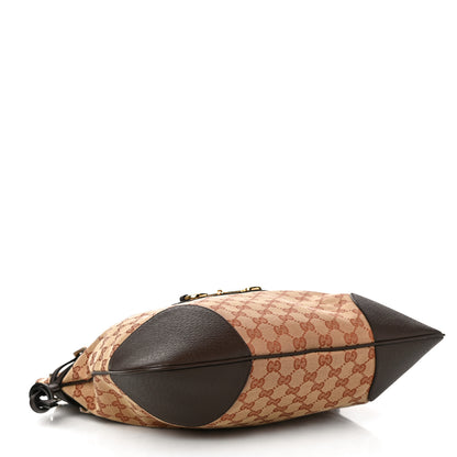 Gucci Monogram Textured Dollar Calfskin Horsebit 1955 Cinch Top Messenger Bag Beige Ebony Cocoa 4 of 11