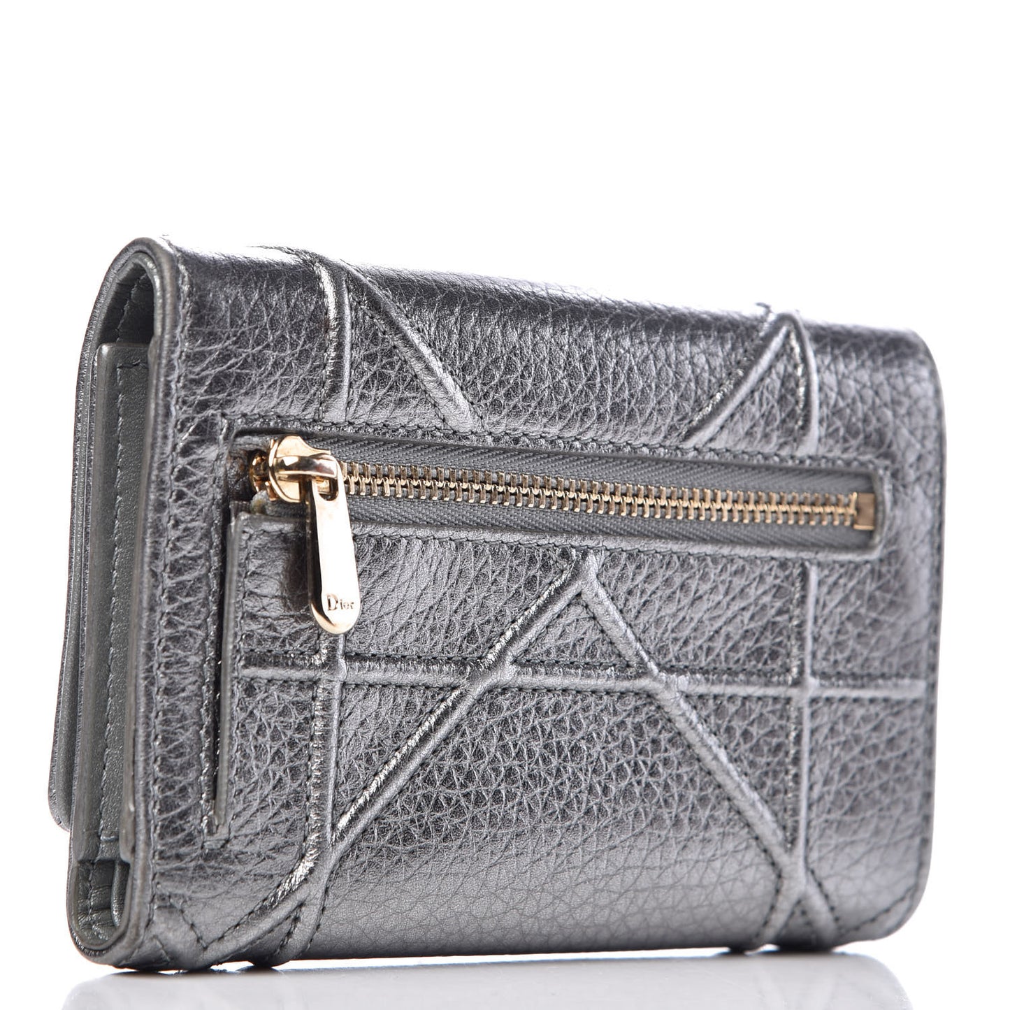 Metallic Grained Calfskin Cannage Diorama Elancee Wallet Silver