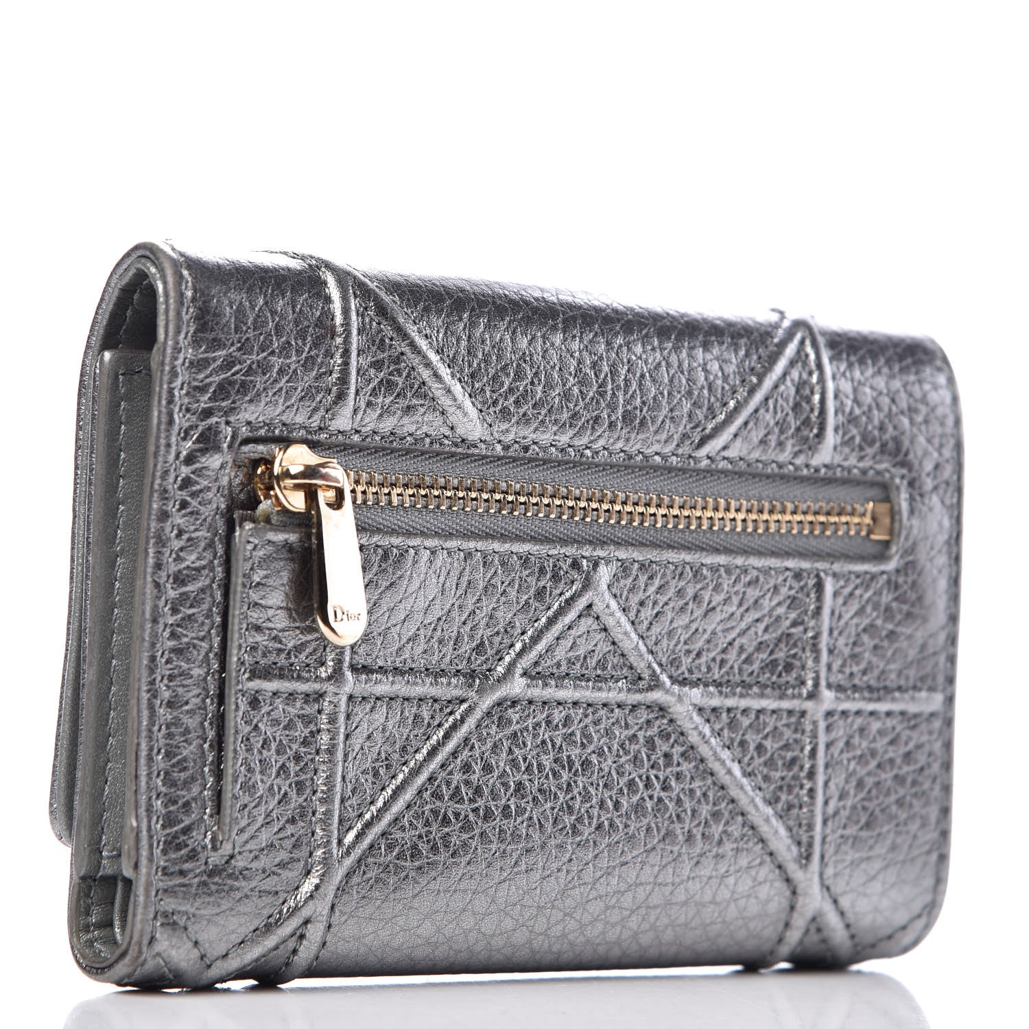 Christian Dior Metallic Grained Calfskin Cannage Diorama Elancee Wallet Silver 3 of 8
