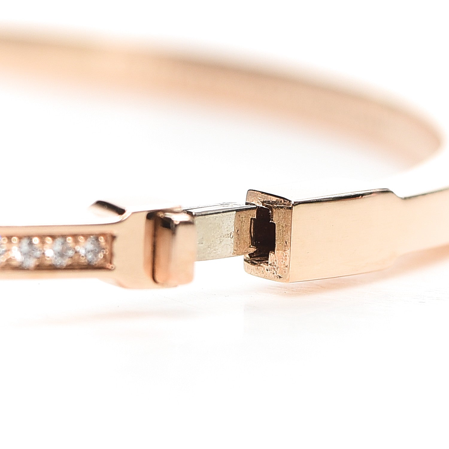 Tiffany 18K Rose Gold Diamond T Hinged Wire Bangle Bracelet 5 of 6