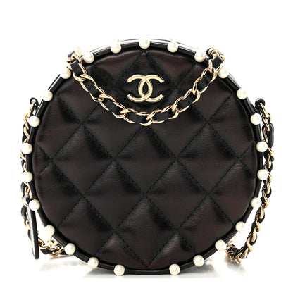 Chanel Calfskin Quilted Pearl Round Clutch With Chain Black 1 of 12