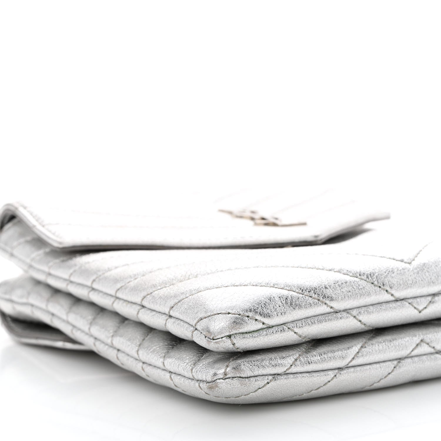 Saint Laurent Metallic Lambskin Quilted Double Flap Bag Silver