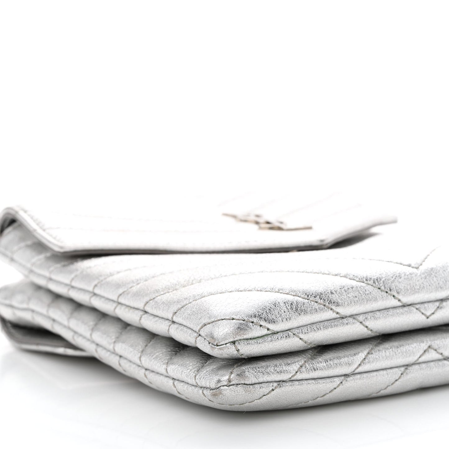 Metallic Lambskin Quilted Double Flap Bag Silver