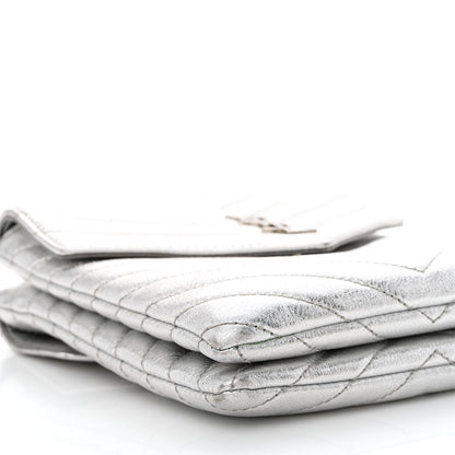 Saint Laurent Metallic Lambskin Quilted Double Flap Bag Silver 12 of 16