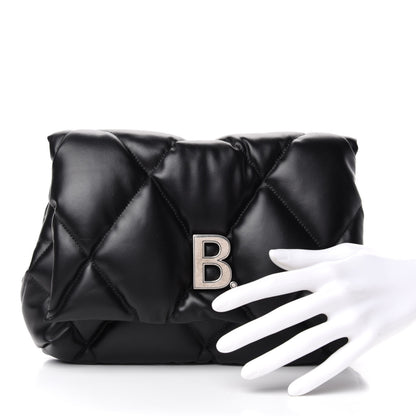 Balenciaga Nappa Calfskin Quilted Touch B Puffy Clutch Black 2 of 6