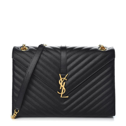 Saint Laurent Grain De Poudre Matelasse Chevron Large Monogram Satchel Black 1 of 10