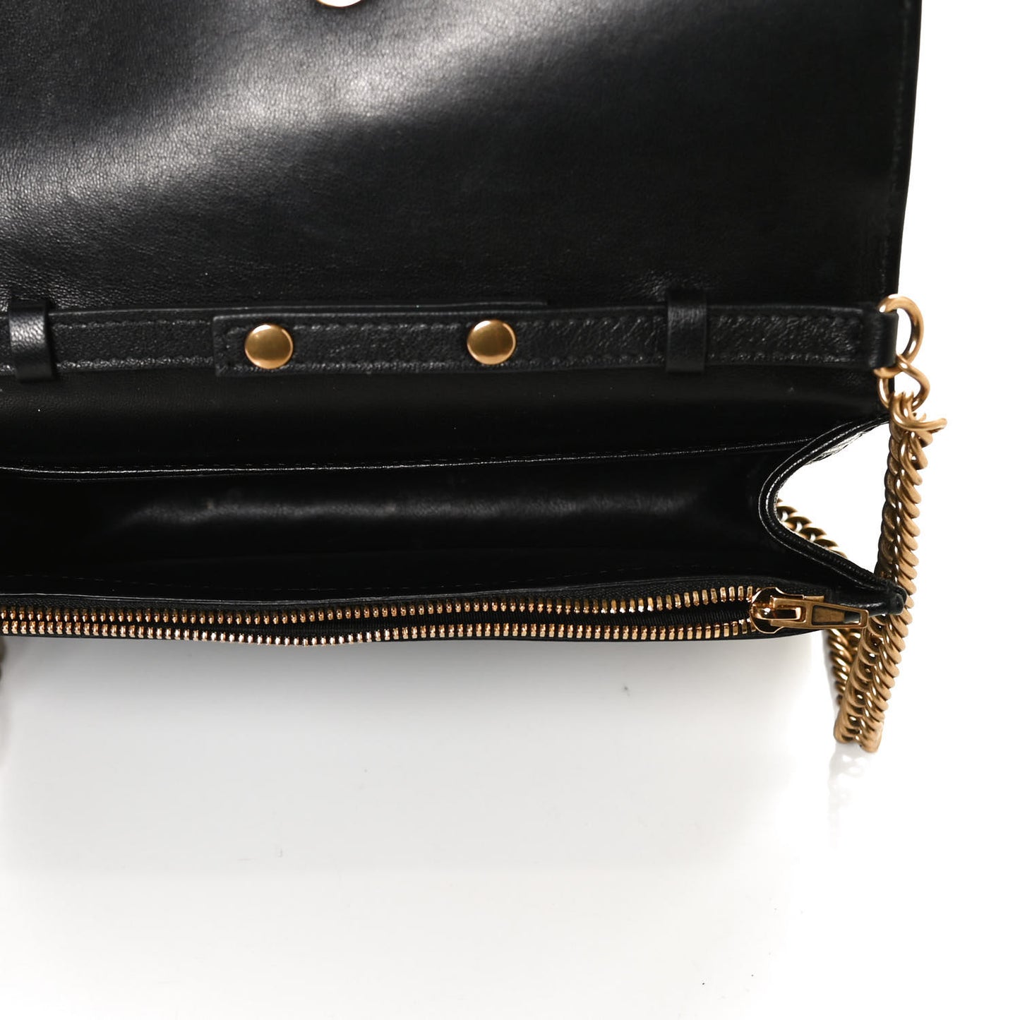 Shiny Goatskin Logo Embossed BB Wallet On Chain Black