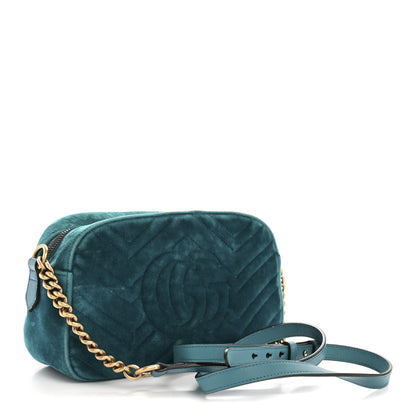 Gucci Velvet Matelasse Small GG Marmont Chain Shoulder Bag Pavone Cyan 3 of 12