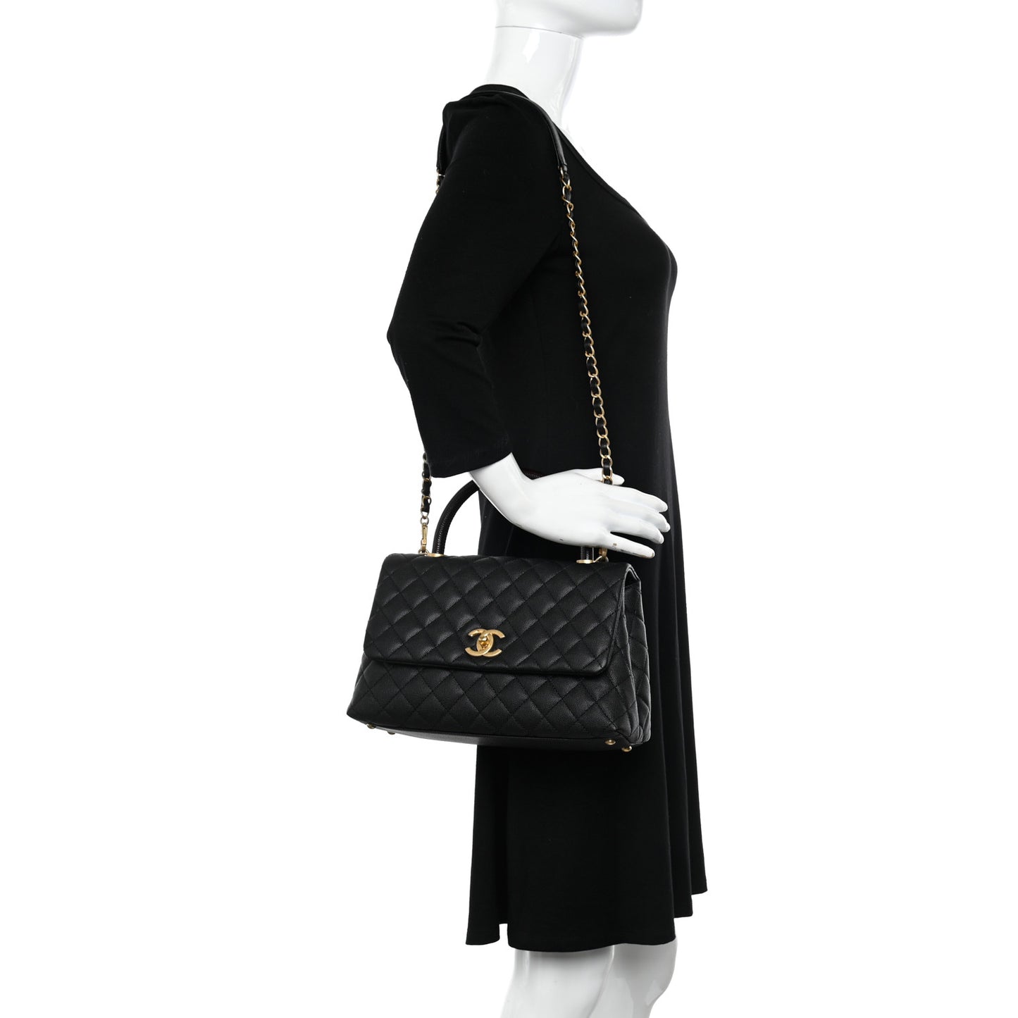 Caviar Lizard Embossed Quilted Small Coco Handle Flap Black