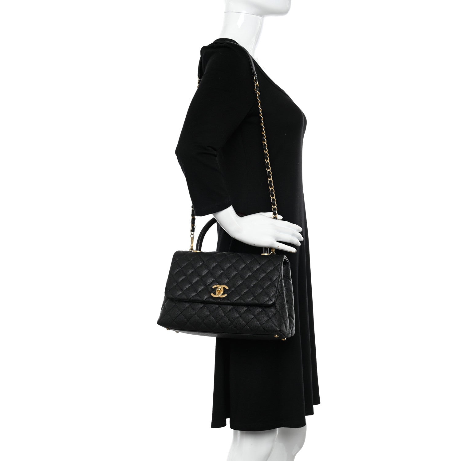Chanel Caviar Lizard Embossed Quilted Small Coco Handle Flap Black 2 of 11
