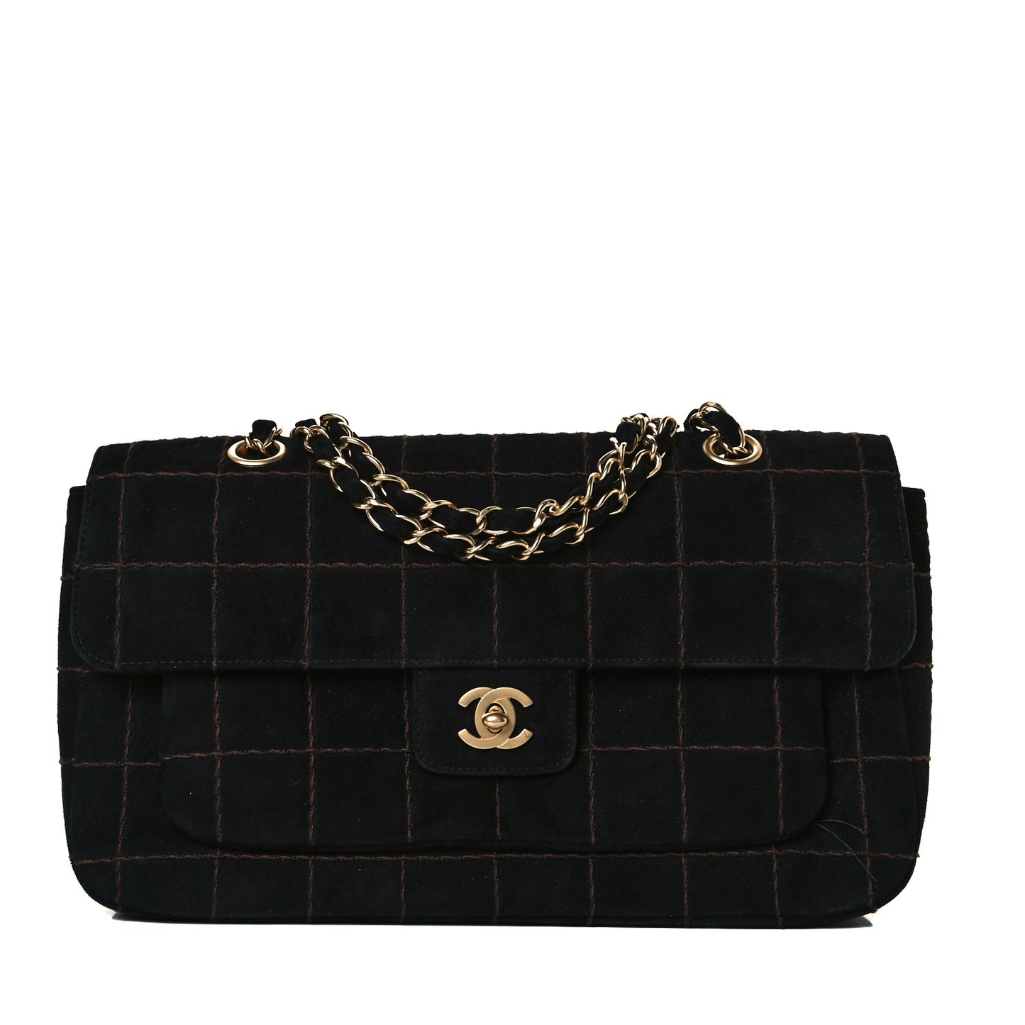 Suede Square Double Stitch Flap Black
