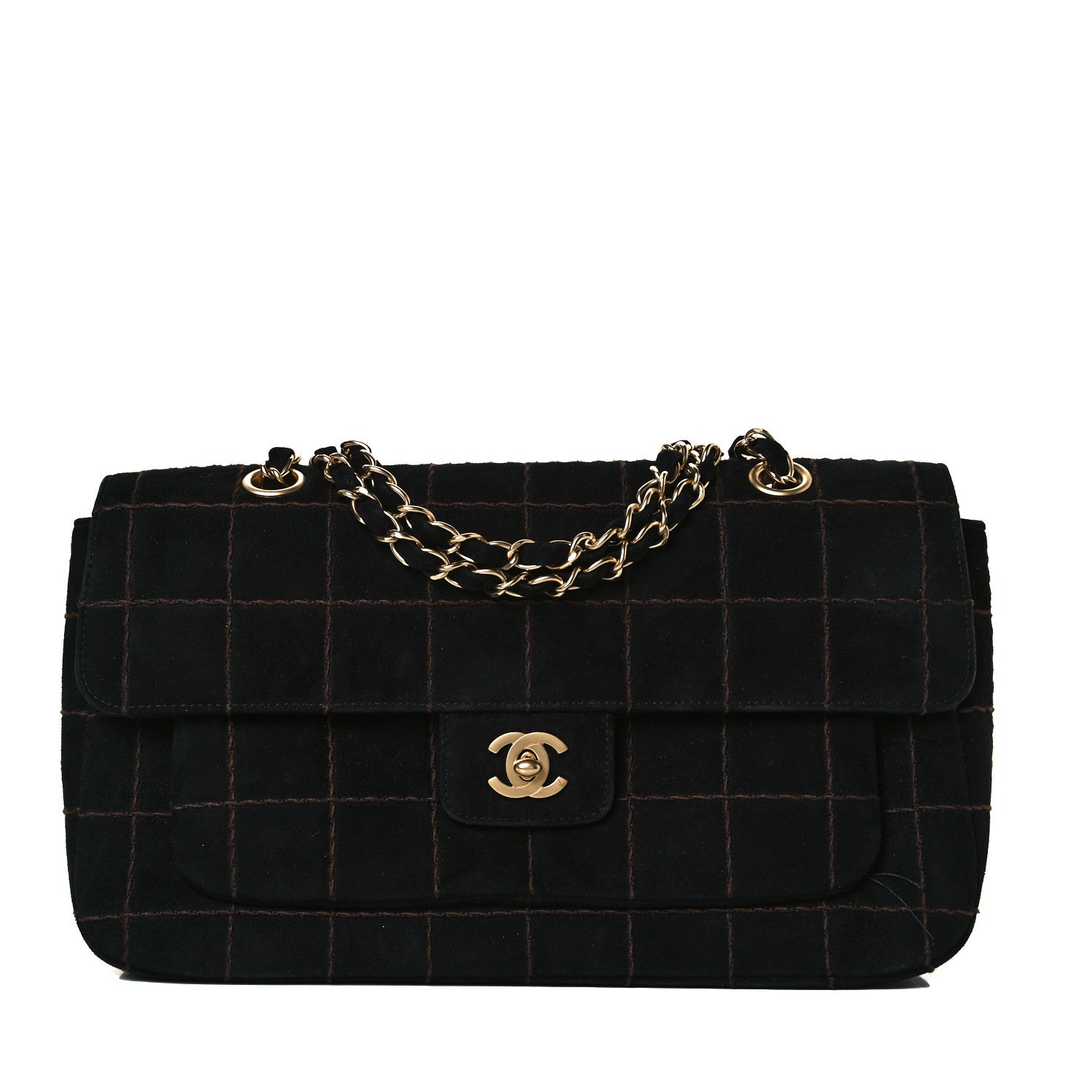 Chanel Suede Square Double Stitch Flap Black 1 of 7