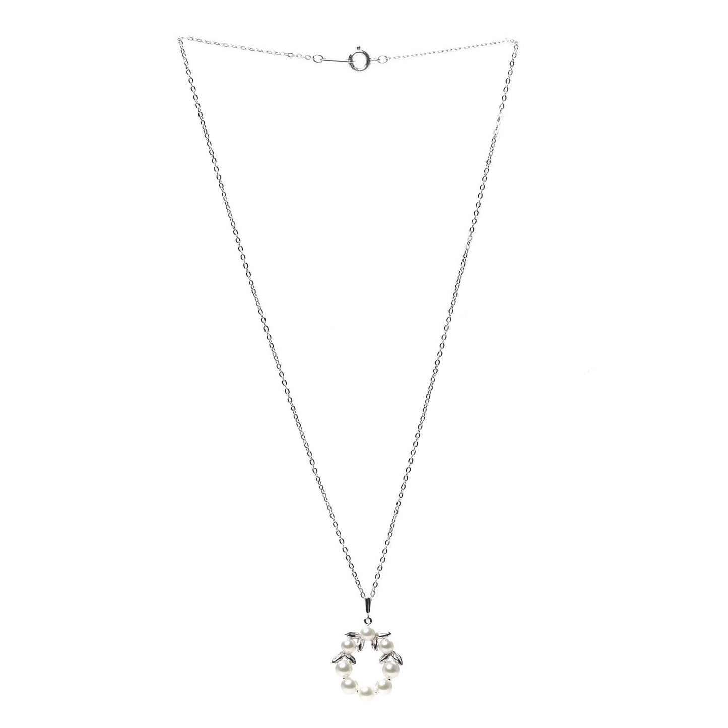 Sterling Silver Akoya Pearl Wreath Pendant Necklace