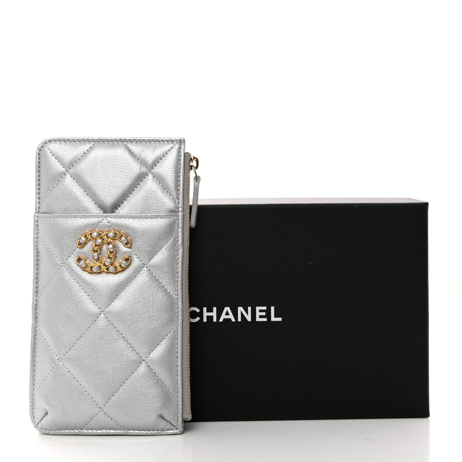 Chanel Lambskin Quilted Chanel 19 Phone and Card Holder Silver 8 of 8