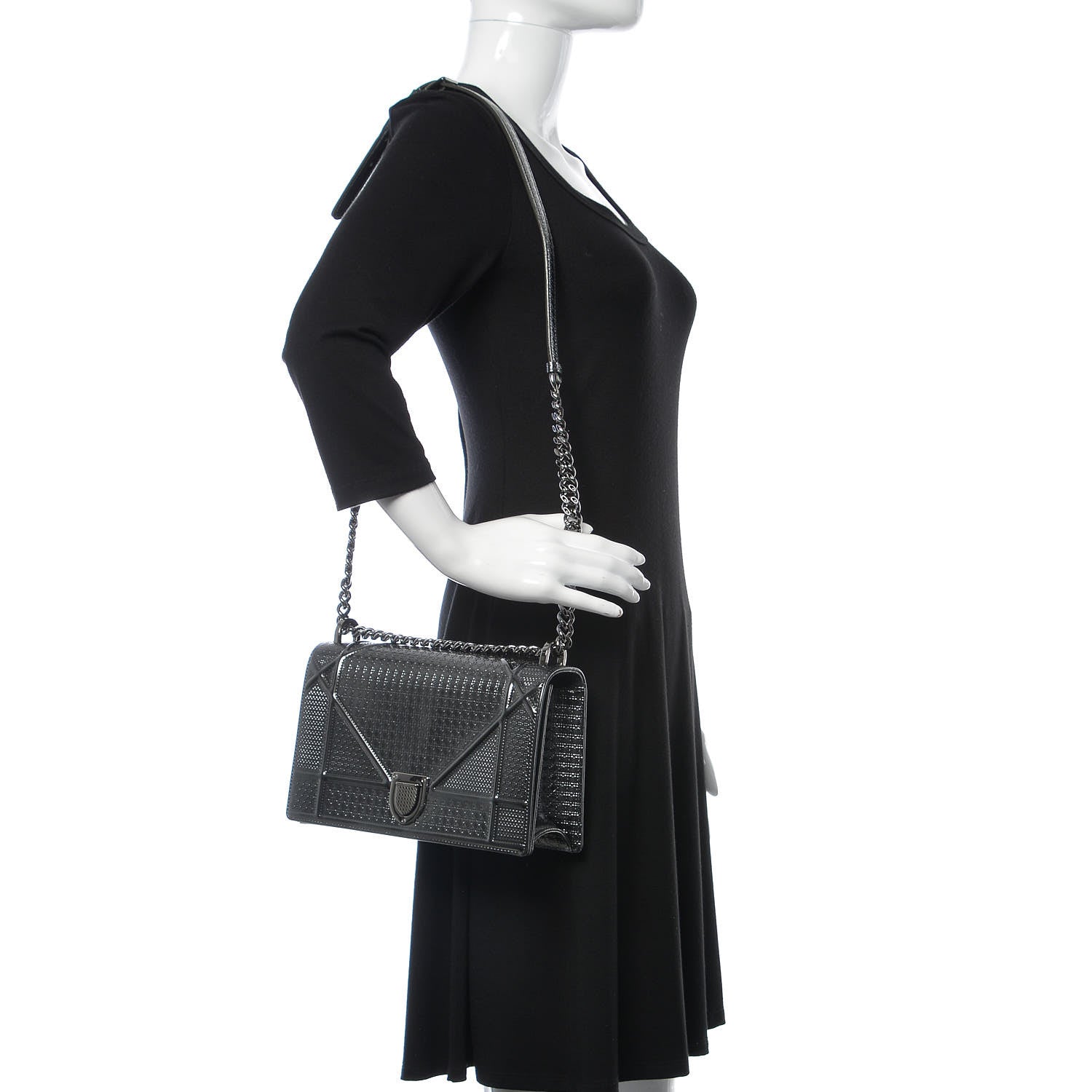Christian Dior Metallic Patent Micro-Cannage Medium Diorama Flap Bag Graphite 2 of 11