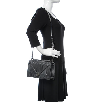 Christian Dior Metallic Patent Micro-Cannage Medium Diorama Flap Bag Graphite 2 of 11