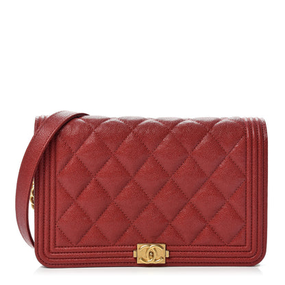 Chanel Caviar Quilted Boy Wallet On Chain WOC Red 1 of 11