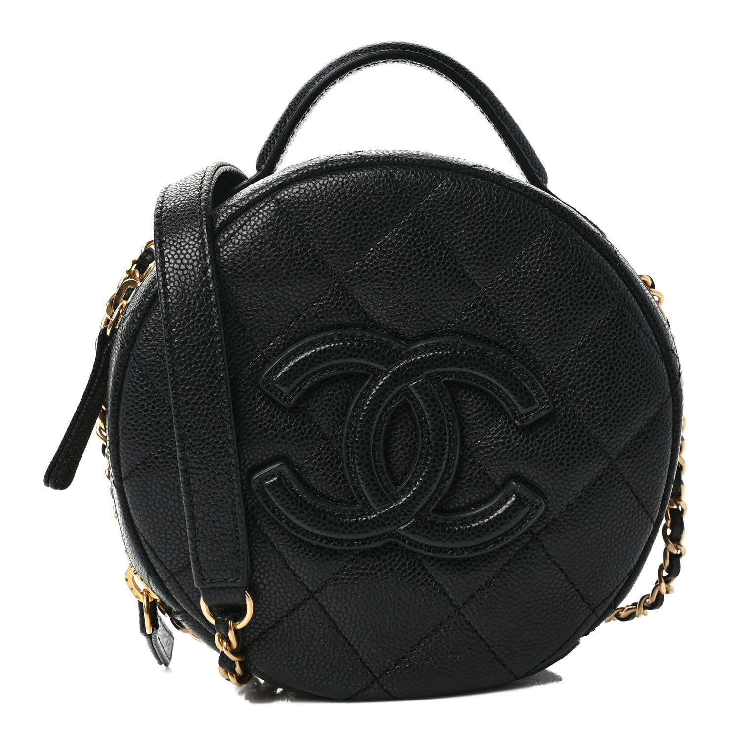 Chanel Caviar Quilted Small Round Vanity With Chain Black 1 of 9
