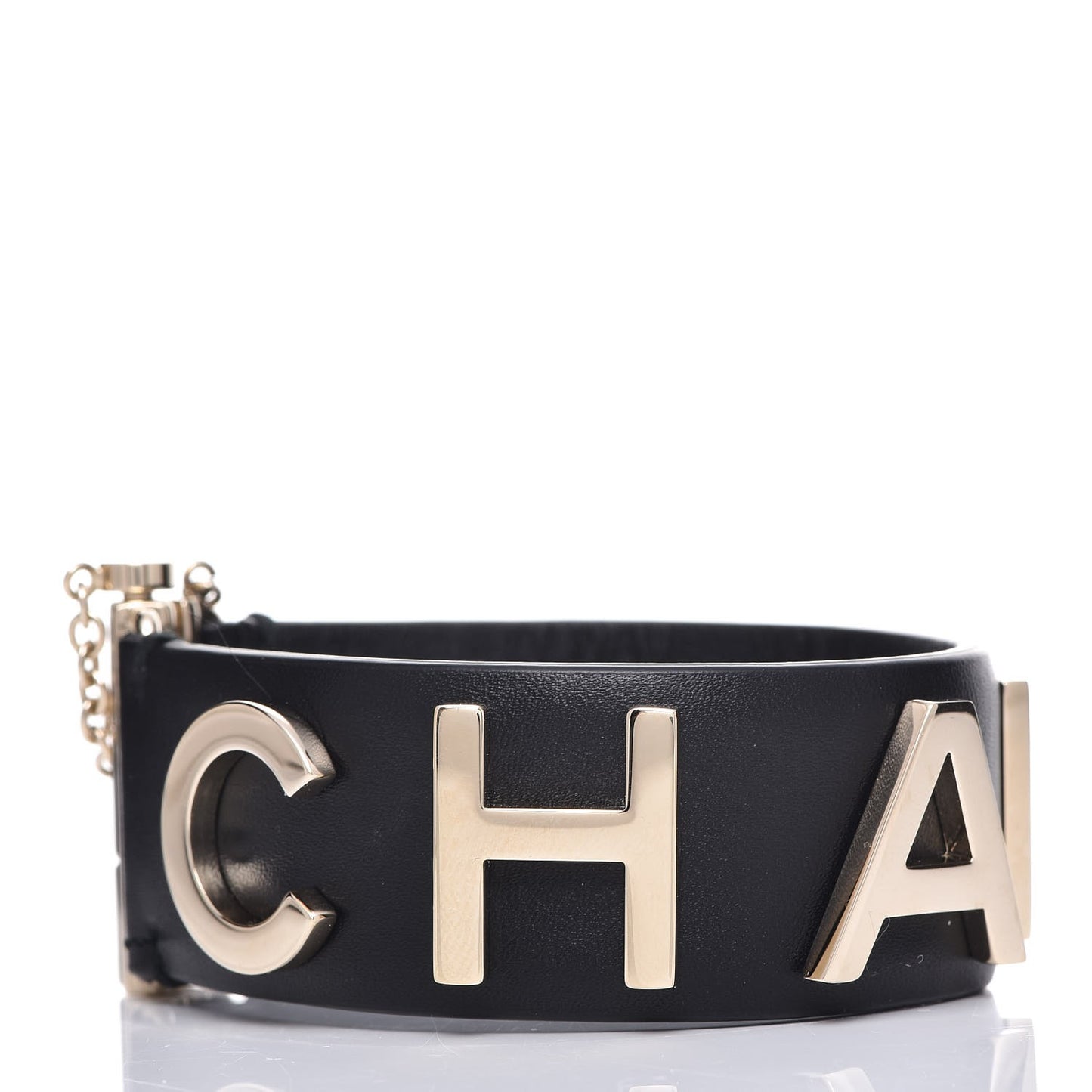 Calfskin Logo Cuff Bracelet M Black Gold