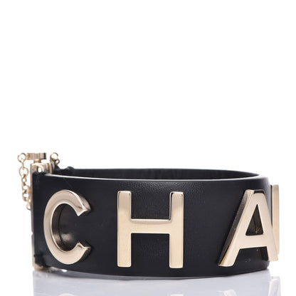 Chanel Calfskin Logo Cuff Bracelet M Black Gold 4 of 9