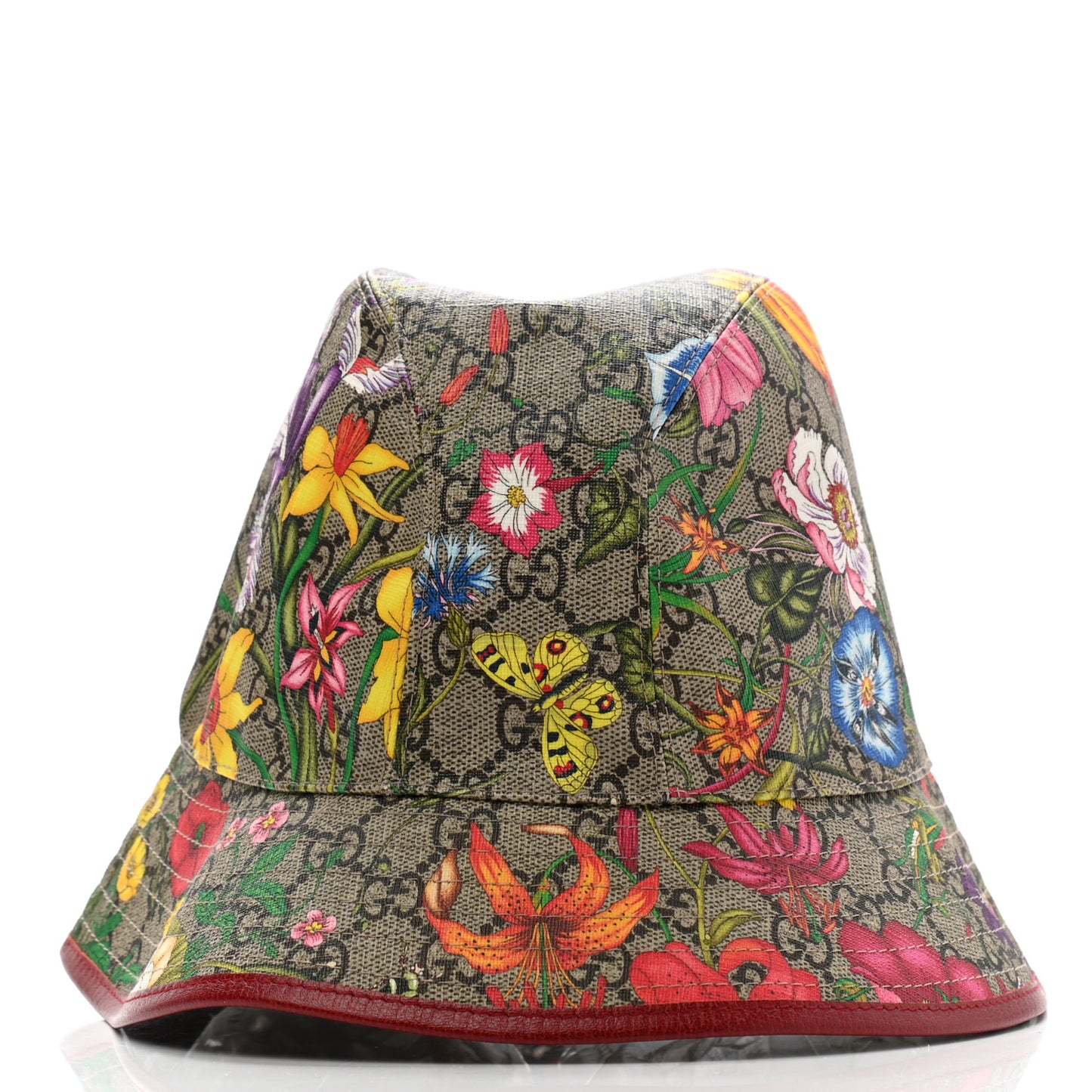 GG Supreme Monogram Flora Fedora Hat L Red