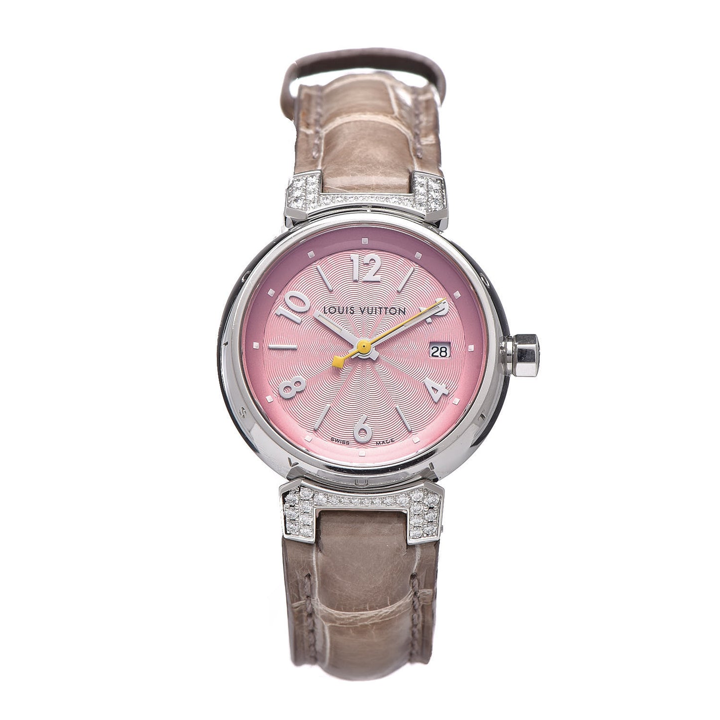 Stainless Steel Alligator Diamond 28mm Tambour Quartz Watch