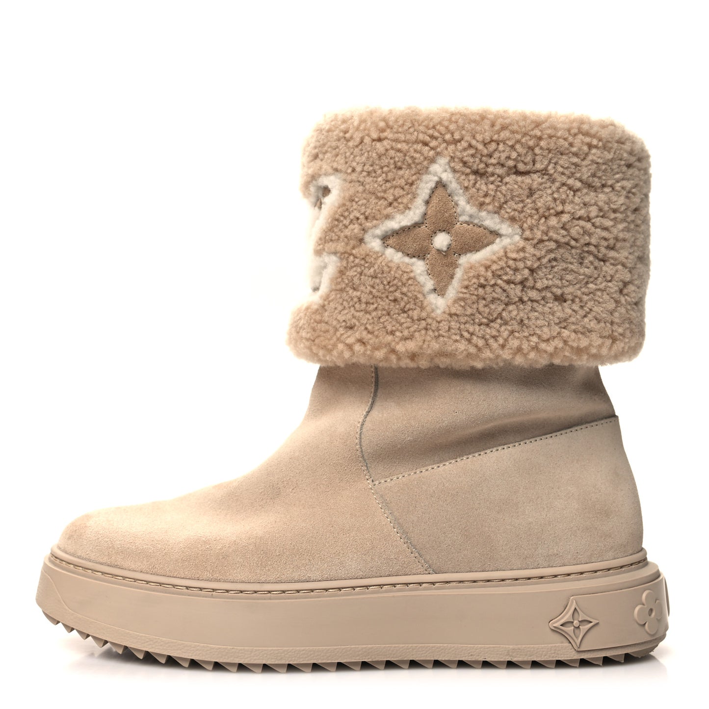 Suede Calfskin Shearling Snowdrop Flat Ankle Boot 38 Cognac