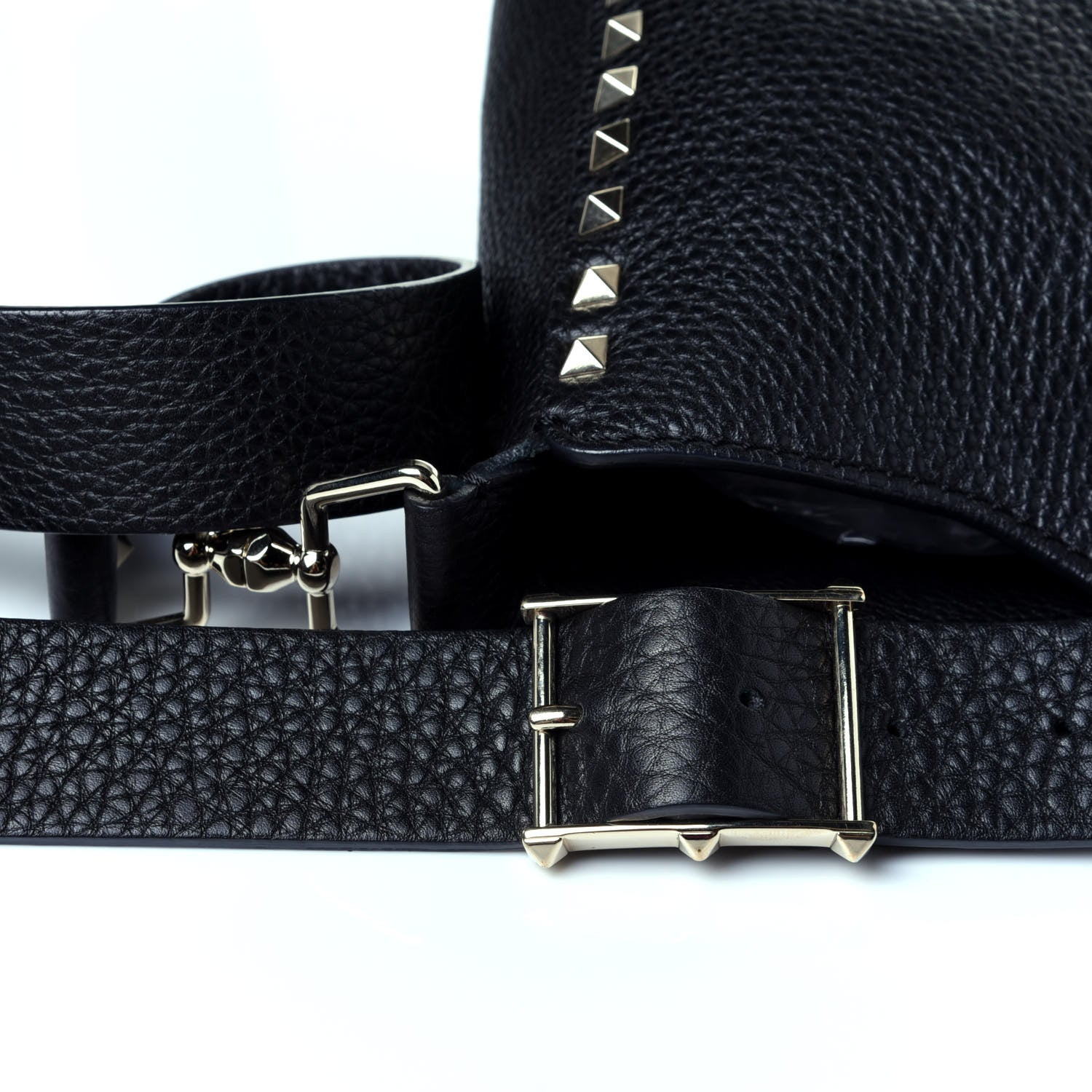 Valentino Garavani Pebbled Calfskin Small Rockstud Flip-Lock Messenger Bag Black 9 of 9