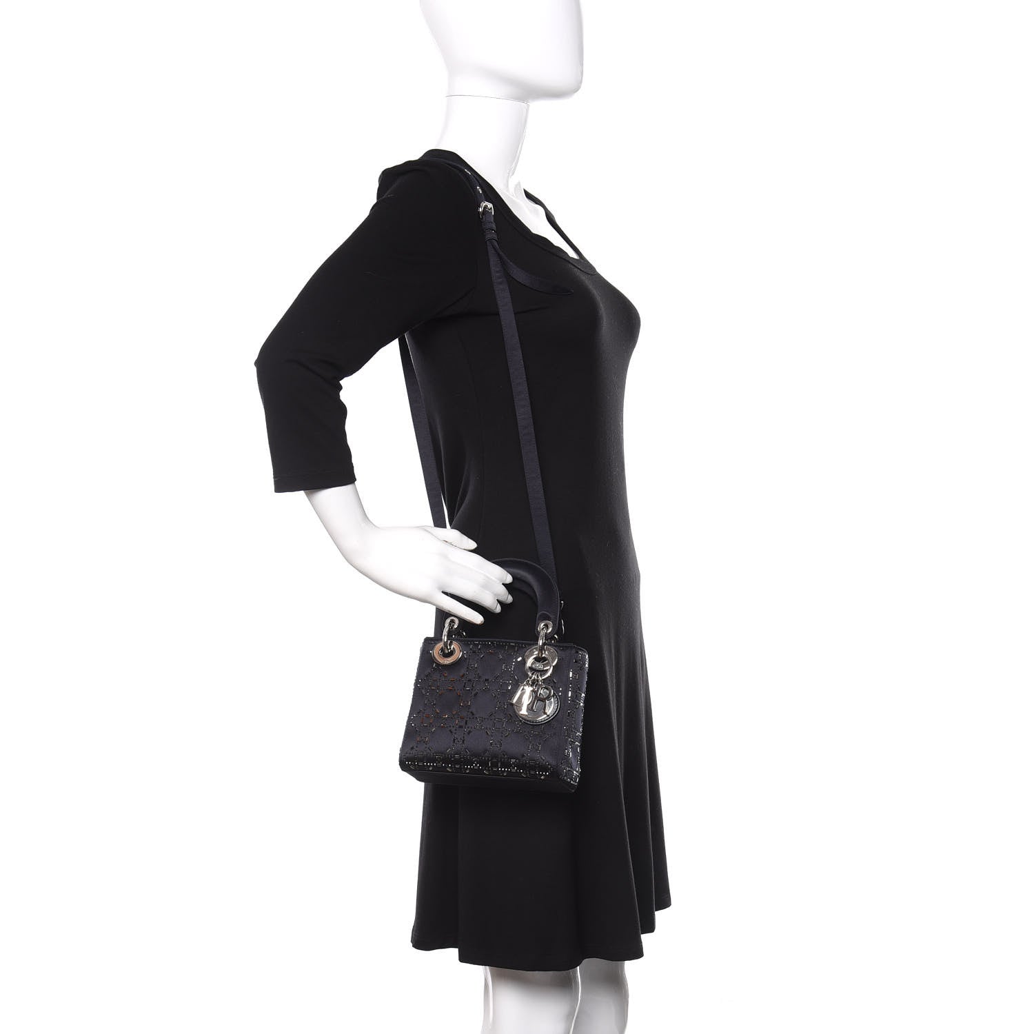 Christian Dior Satin Crystal Cannage Mini Lady Dior Black 2 of 10