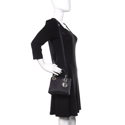 Christian Dior Satin Crystal Cannage Mini Lady Dior Black 2 of 10