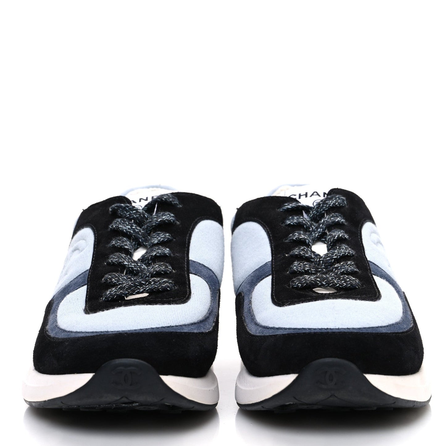 Suede Calfskin Fabric CC Sneakers 39 Light Blue Black