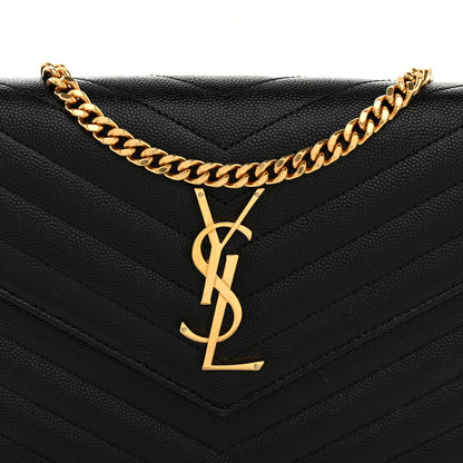 Saint Laurent Grain De Poudre Matelasse Chevron Monogram Chain Wallet Black 9 of 11