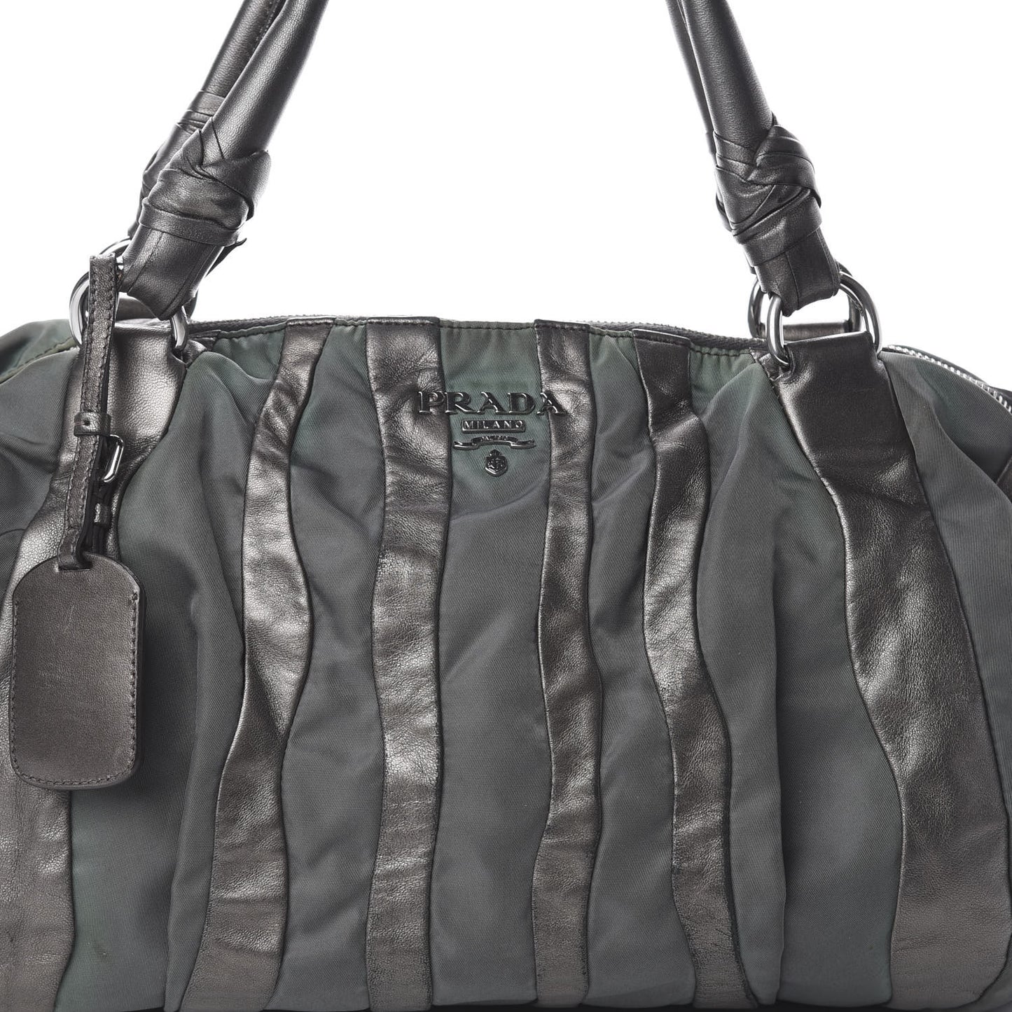 Metallic Nappa Tessuto Nylon Mordore Stripes Shoulder Bag Grey
