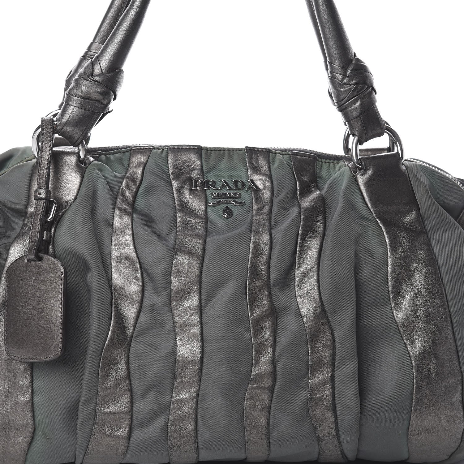 Prada Metallic Nappa Tessuto Nylon Mordore Stripes Shoulder Bag Grey 8 of 12