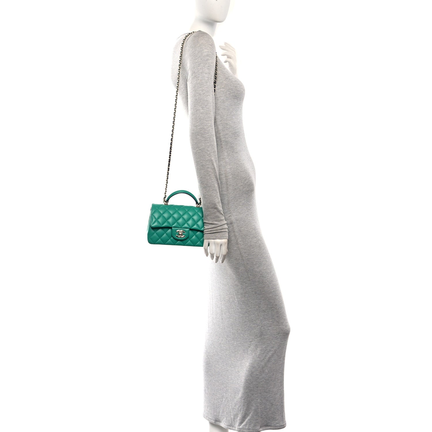Chanel Lambskin Quilted Bi-Color Mini Top Handle Rectangular Flap Green Dark Blue 2 of 10