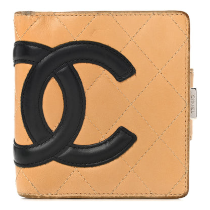 Chanel Calfskin Quilted Cambon Bi-Fold Wallet Beige Black 1 of 16