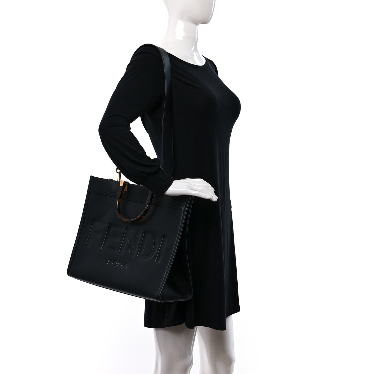 Vitello King Plexiglass Medium Fendi Sunshine Shopper Tote Black