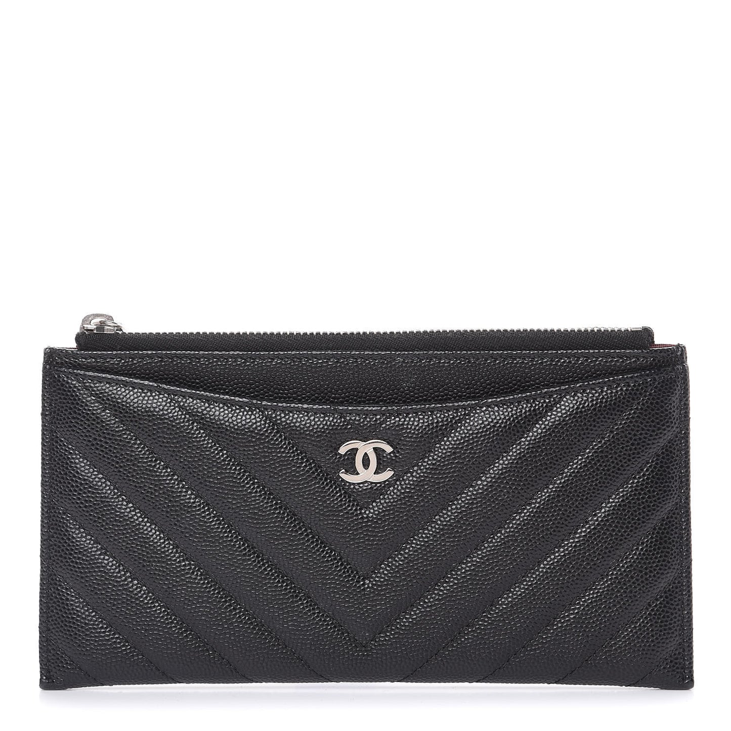 Caviar Chevron Quilted Zip Pouch Black