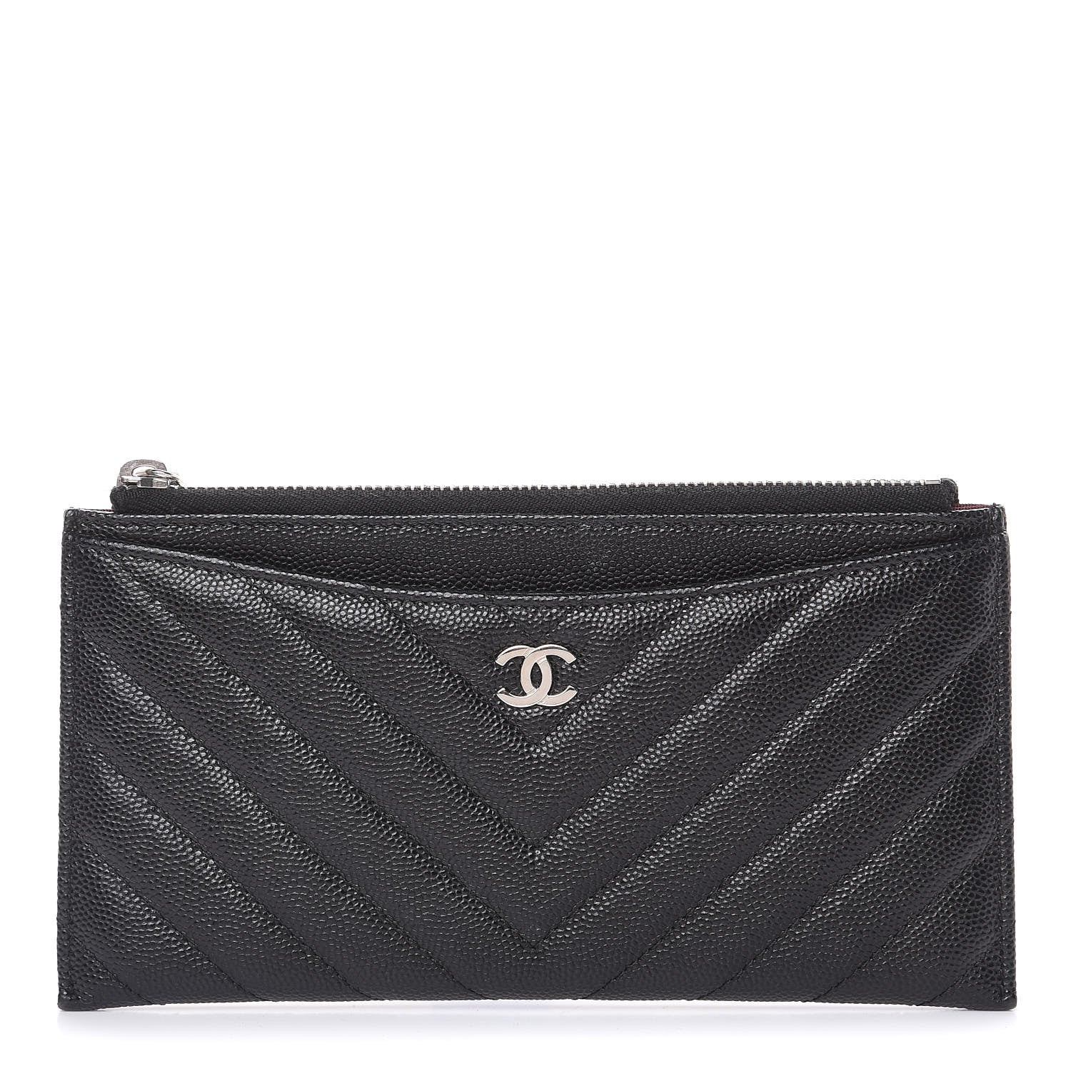Chanel Caviar Chevron Quilted Zip Pouch Black 1 of 9