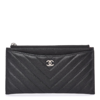 Chanel Caviar Chevron Quilted Zip Pouch Black 1 of 9