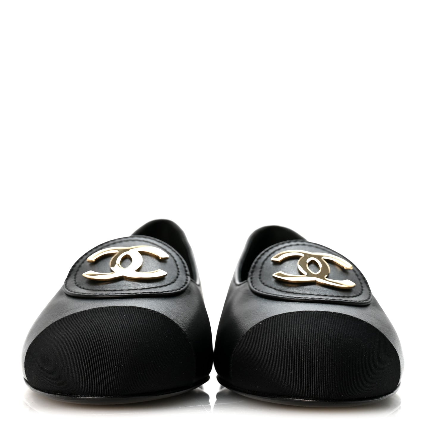 Calfskin Grosgrain Cap Toe CC Moccasin Loafers 37 Black