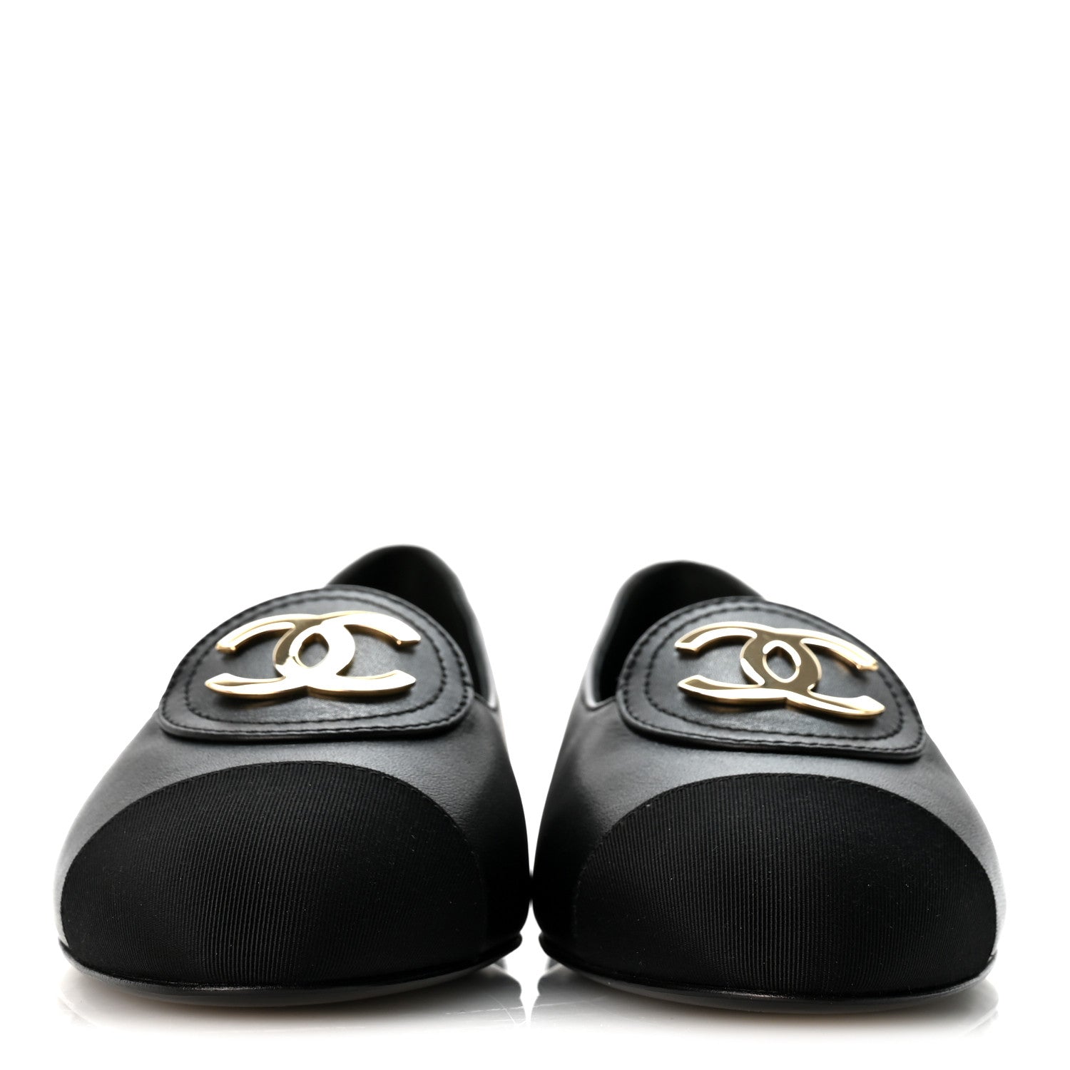 Chanel Calfskin Grosgrain Cap Toe CC Moccasin Loafers 37 Black 3 of 10