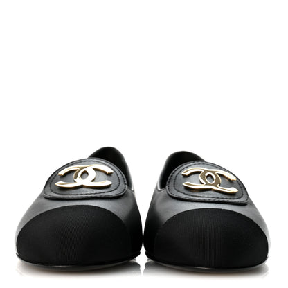 Chanel Calfskin Grosgrain Cap Toe CC Moccasin Loafers 37 Black 3 of 10