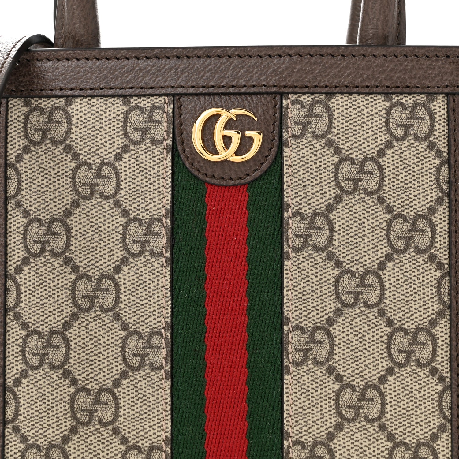 Gucci GG Supreme Monogram Textured Dollar Calfskin Web Super Mini Ophidia Mini Tote Bag Beige Ebony New Acero 8 of 11