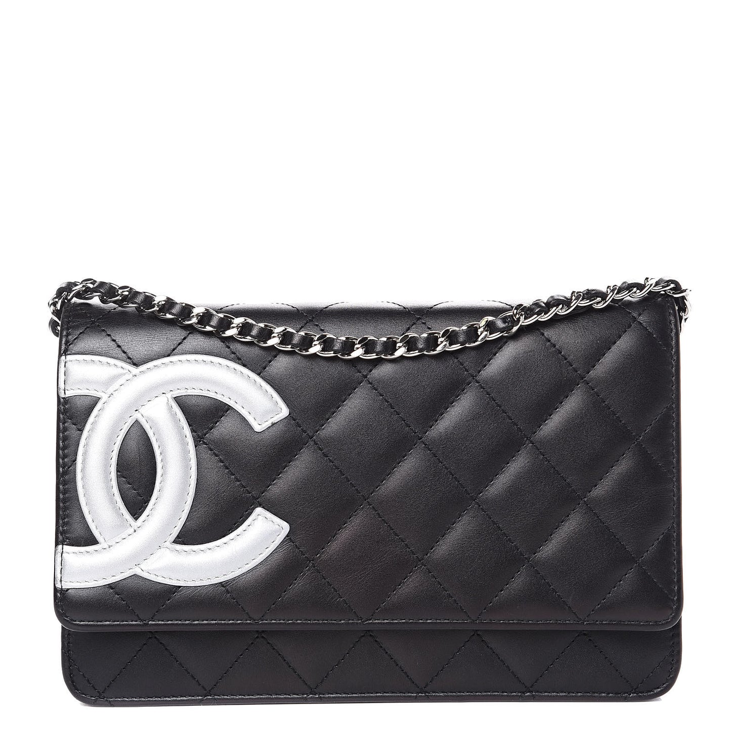 Calfskin Quilted Cambon Wallet On Chain WOC Black