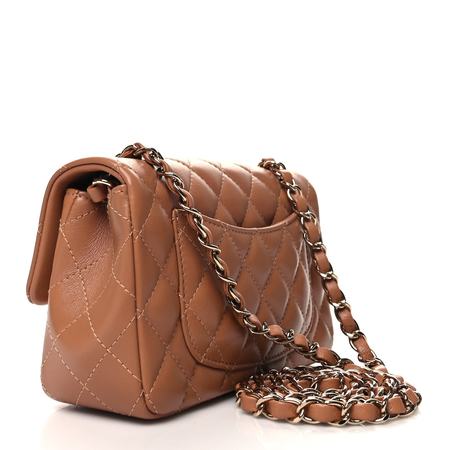 Lambskin Quilted Mini Rectangular Flap Brown