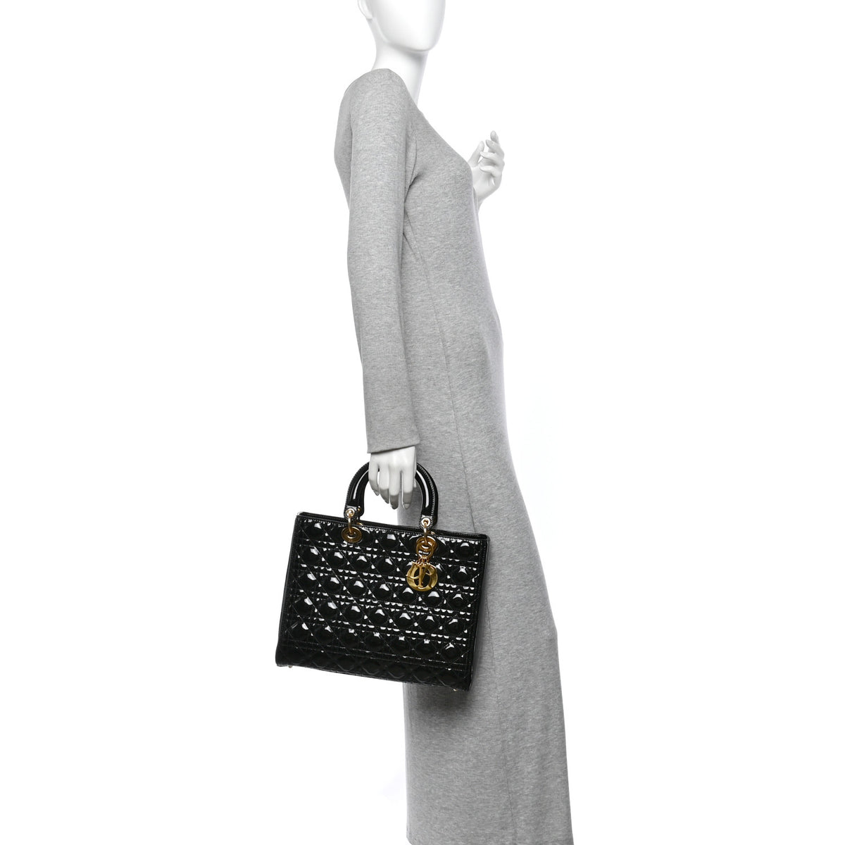Patent Cannage Large Lady Dior Black